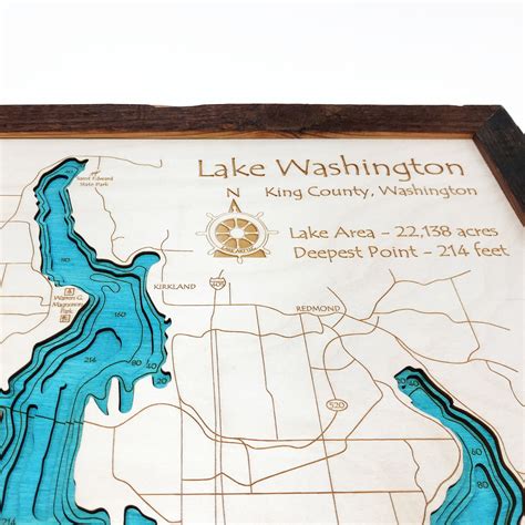 Lake Washington Wa Single Depth Wood Map 11 X 14 On