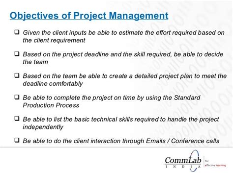 Project Management In Comm Lab India