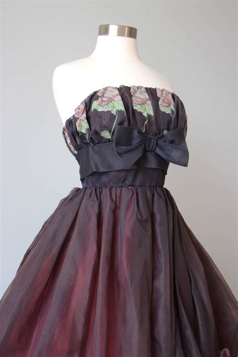 1950s Party Dress Vintage 50s Dress Aubergine Black Etsy
