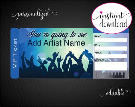 Printable Concert Surprise Ticket Editable Artist Band Etsy