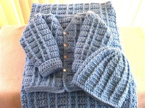 Crochet Baby Boy Sweater Set With Cap And Blanket Etsy