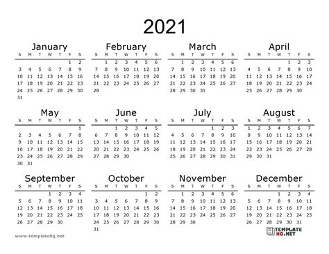 Free At A Glance 2021 Pdf 85 X 11 Month Calendar Printable