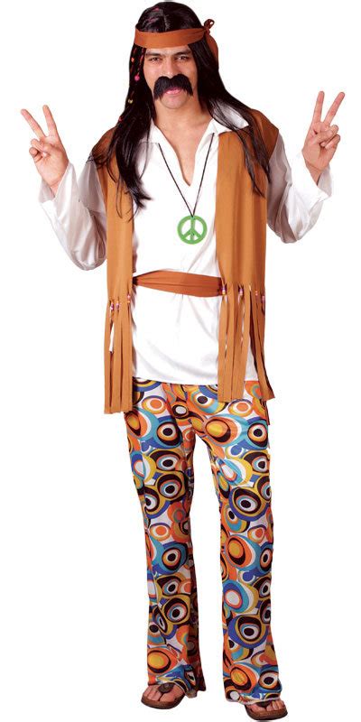 Mens Groovy Hippy Flares Top Outfit 60s 70s Fancy Dress Hippie Adult