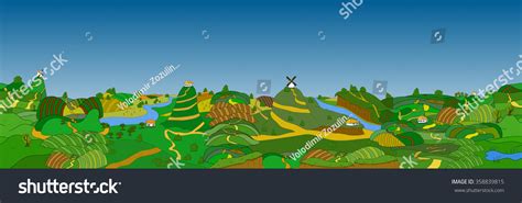 Beautiful Country Landscape Vector Illustration Stock Vector Royalty