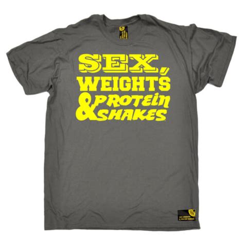 Sex Weights And Protein Shakes Yellow Design T Shirt Training Gym