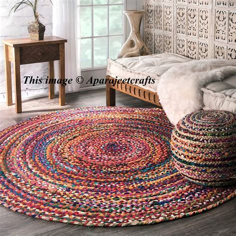 Indian Hand Braided Bohemian Cotton Chindi Area Rug Multi Color Home