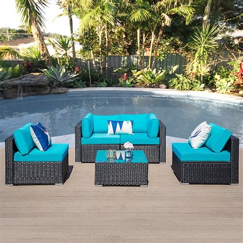Superjoe 5 Pcs Outdoor Patio Sectional Set 4 Seat Wicker Sofa With