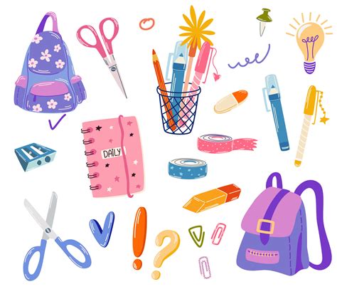 School Supplies Set Back To School Hand Draw School Equipment Icons