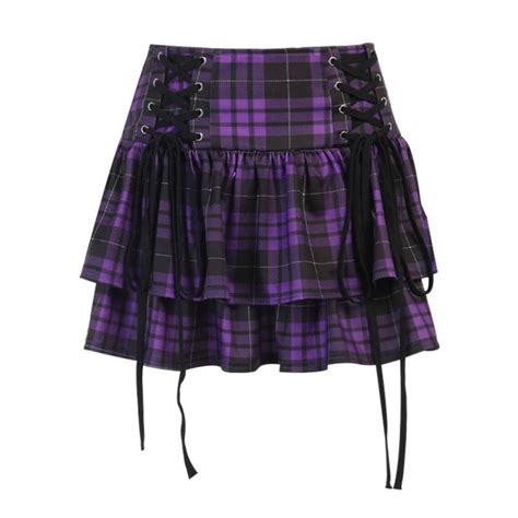 Purple Plaid Pleated Ruffle Mini Skirt Mall Goth High Waist Etsy