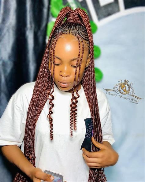High Cornrow Ponytail With Auburn Feed In Cornrows Outfits Box Braids