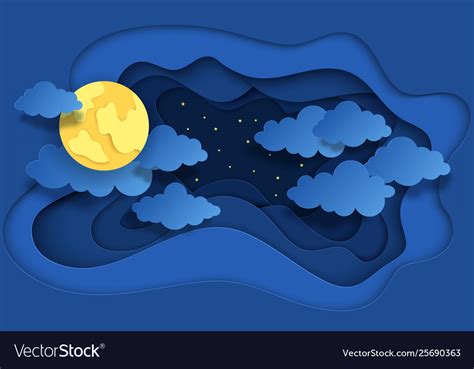 Paper Cut Night Sky Dreamy Background With Moon Vector Image