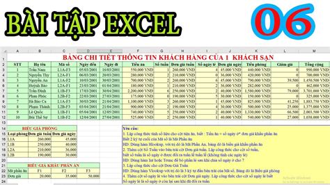 Bài Giải Excel BẢNG CHI TIẾT THÔNG TIN KHÁCH HÀNG CỦA 1 KHÁCH SẠN