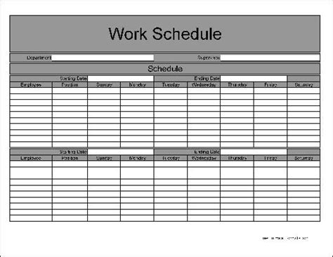 Work Schedule Template For Excel Homework Study Timetable