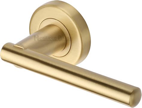 Heritage Brass Door Lever Handle On Rose Challenger In Satin Brass Finish