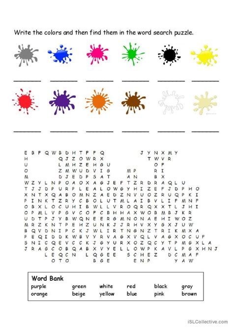 Colors Word Search Word Search English Esl Worksheets Pdf And Doc