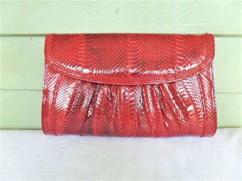 Vintage Red J Renee Genuine Snake Skin Clutchshoulder Bag Made In