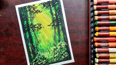 Simple Forest Light Scenery Drawing With Oil Pastel How To Draw
