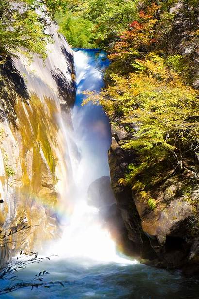 Waterfall Japan Autumn Yamanashi Forest Nature Falls