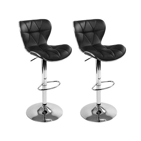 Artiss Set Of 2 Pu Leather Patterned Bar Stools Black And Chrome Tanstella