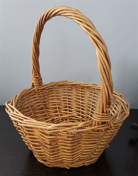 Wicker Basket With Handle Etsy Wicker Baskets With Handles Wicker