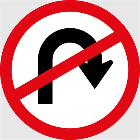 U Turn Uturn Prohibitory Traffic Sign Oneway Traffic Regulatory
