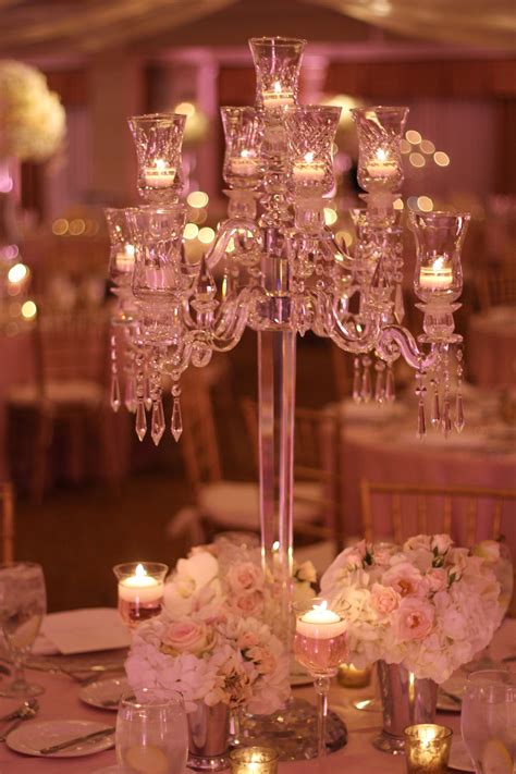 Centerpiece Inspiration Crystal Candelabra Surrounded By Gold Mint Julep Cups With Wedding