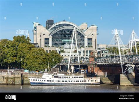 Charing Cross Railway Station Across River Thames From Southbank Hi Res