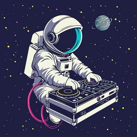 Premium Vector Astronaut Playing Dj In Space Illustration With Tshirt
