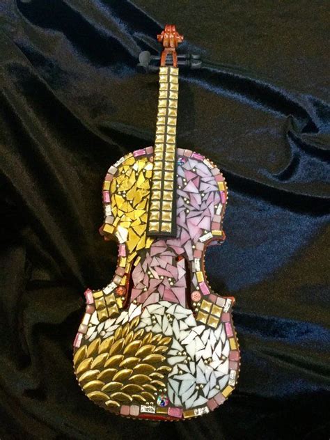 Mosaic Violin Childs Violin Gold Pink Iridescent White Wall Art