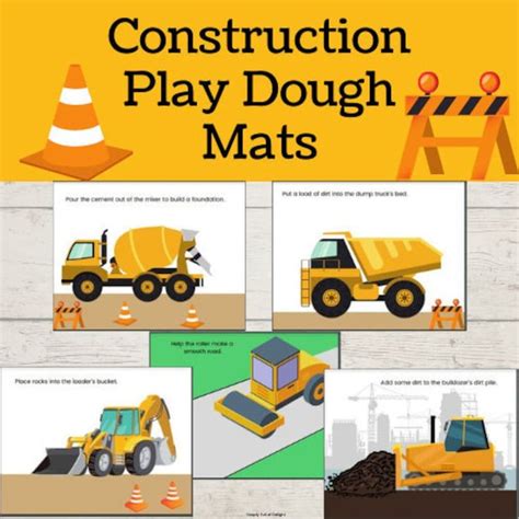 Construction Play Dough Mats With Pictures Of Trucks