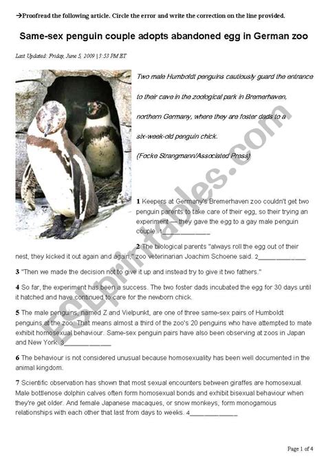 English Worksheets Same Sex Penguin Couple News Clipping