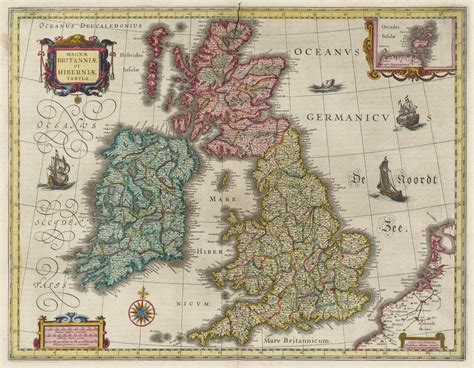 Color Vintage Map Of Great Britain 17th Century Fine Art Etsy