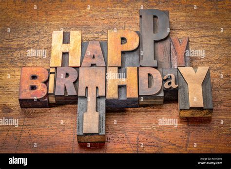 Happy Birthday Greeting Card In Vintage Letterpress Wood Type Against