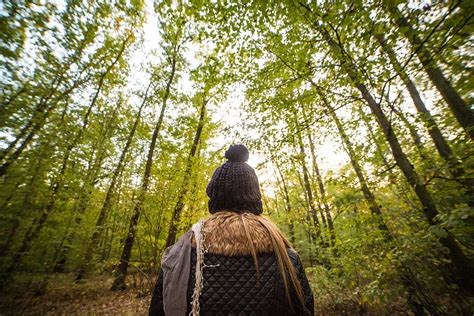 Young Woman Walking Through The Forest Free Stock Photo Picjumbo