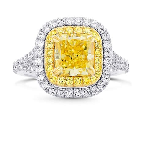 Fancy Intense Yellow Cushion Diamond Double Halo Ring Sku 393250 3