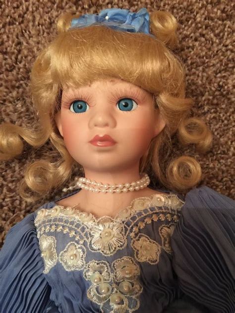 Porcelain Doll Blonde With Blue Eyes And Blue Dress Blonde With Blue