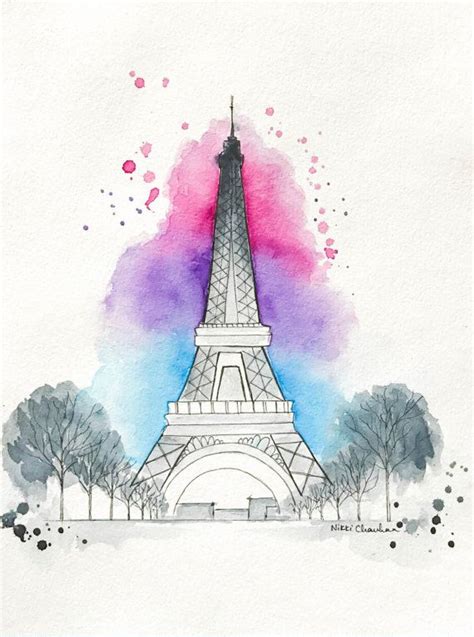 Paris Print Eiffel Tower Watercolor Painting Paris Illustration Art