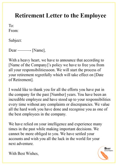 7 Free Retirement Letter Template Format Sample And Example