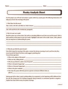 Thanks so much for your hard work and willingness to share! Poetry Analysis Sheet Worksheet for 9th - 12th Grade ...