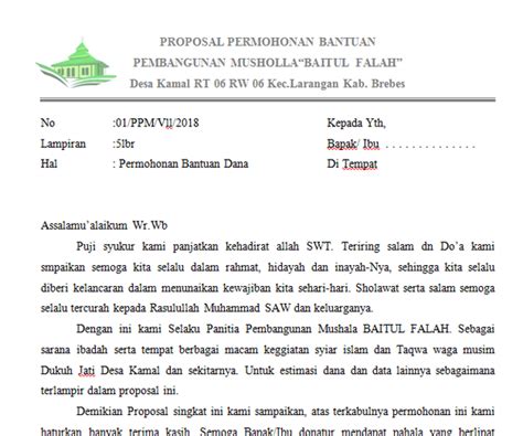 Contoh Proposal Permohonan Bantuan Dana Pembangunan Masjid Amat