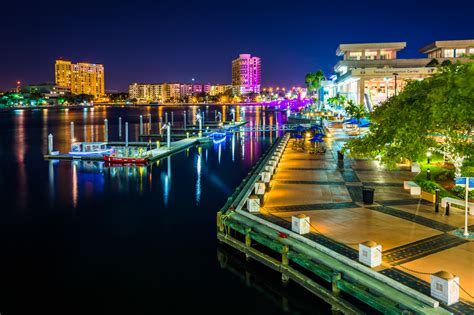View Of The Riverwalk At Night In Tampa Florida