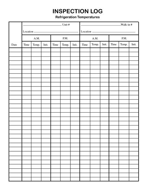 Rrefrigerator And Freezer Temperature Log Template Printable