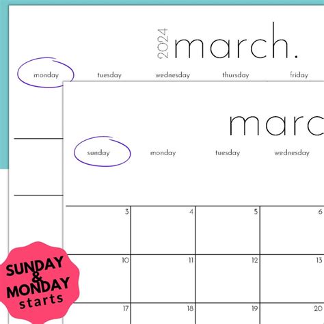 March 2024 Digital Printable Fillable Calendar March 2024 Calendar
