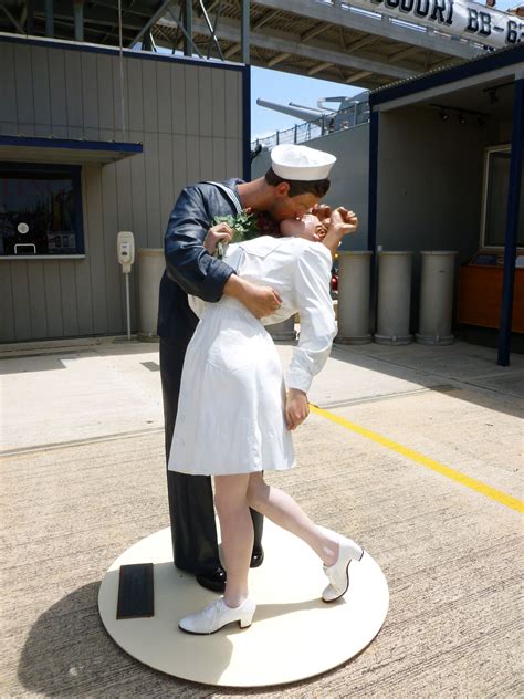 Recreation Of The Victory Kiss Statue Of Sailor And Nurse Kissing After