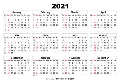 Free 2021 Calendar With Week Numbers Regarding Monthly Calendar By Week