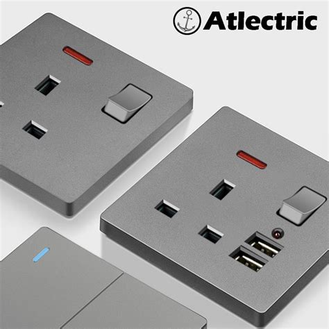 Atlectric Uk Standard Power Socket Double Socket With Dual Usb Charging