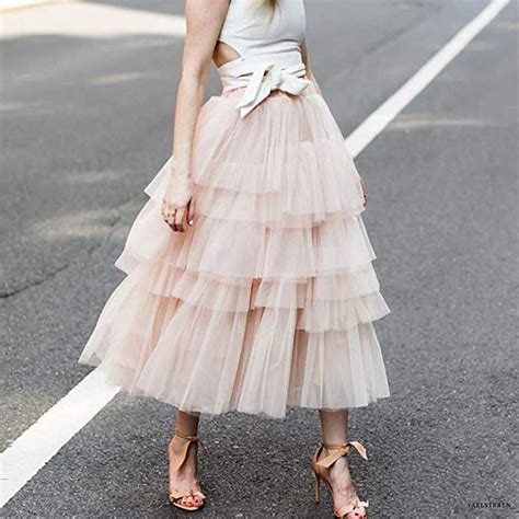 Womens Tutus Street Chic Maxi Swing Skirts Solid Colored Layered Mesh Tulle Blushing