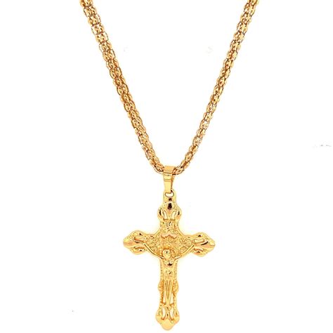 Large Mens Cross Pendant Gold Thick On Kt Gold Filled Chain Etsy