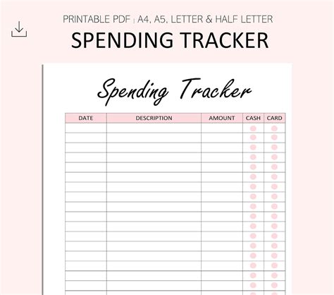 Spending Tracker Expense Tracker Printable Spending Log Etsy