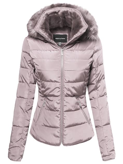 Fashionoutfit Womens Quilted Puffer Jacket With Detachable Faux Fur